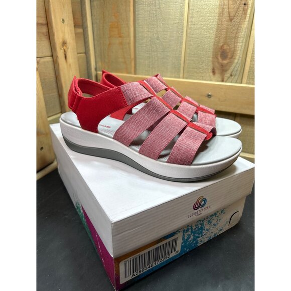 Clarks Cloudsteppers Womens Sandals 9.5W Red Elastic Straps - Picture 1 of 9